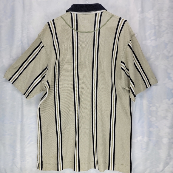 Cutter & Buck Mens Large Golf Polo Shirt Beige Blue Striped - Picture 4 of 6